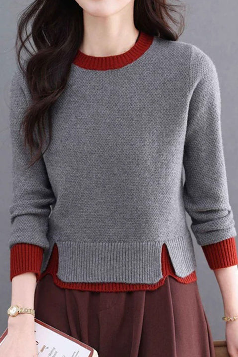 Elegant Colorblock Crew Neck Knit Sweater