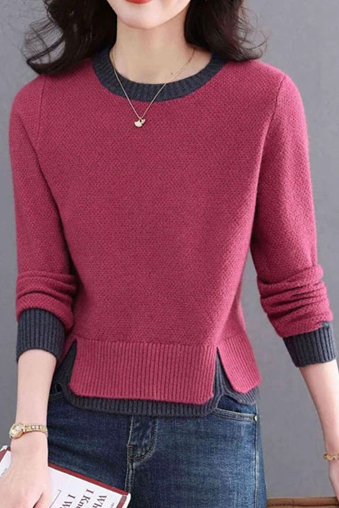 Elegant Colorblock Crew Neck Knit Sweater
