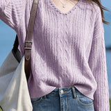 Pearl Embellished V-Neck Cable Knit Sweater