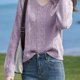 Pearl Embellished V-Neck Cable Knit Sweater