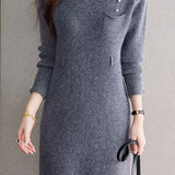 Elegant Mock Neck Cinched Waist Knit Dress