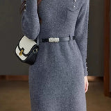 Elegant Mock Neck Cinched Waist Knit Dress