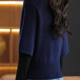 Chic Turtleneck Cable Knit Elbow Sleeve Sweater