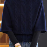 Chic Turtleneck Cable Knit Elbow Sleeve Sweater