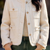 Elegant Frayed Fringe Tweed Jacket
