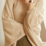 Elegant Batwing Sleeve 100% Wool Knit Shawl