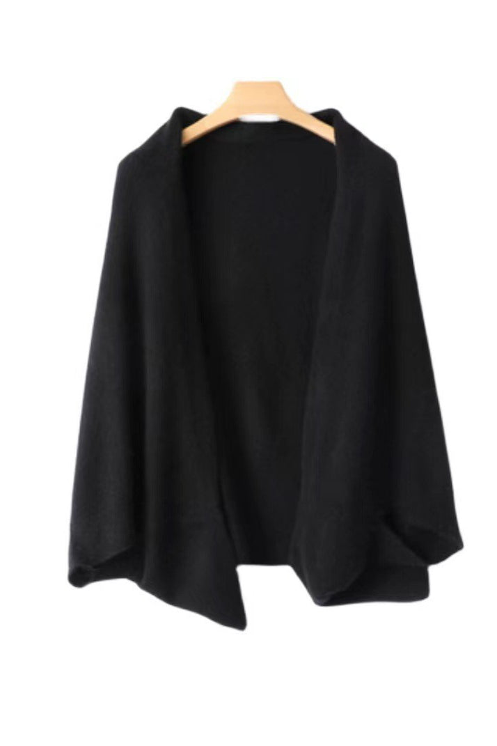 Elegant Batwing Sleeve 100% Wool Knit Shawl