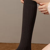Casual Solid Color Ribbed Wool Knee High Socks