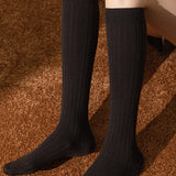 Casual Solid Color Ribbed Wool Knee High Socks