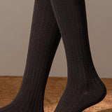 Casual Solid Color Ribbed Wool Knee High Socks