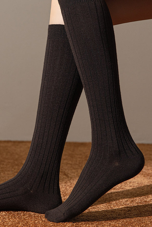 Casual Solid Color Ribbed Wool Knee High Socks