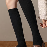 Casual Solid Color Ribbed Wool Knee High Socks