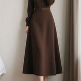 Elegant Button Front Buckle Belt Dress
