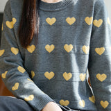 Casual Colorblock Heart Jacquard Knit Sweater