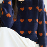 Casual Colorblock Heart Jacquard Knit Sweater