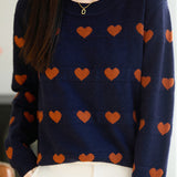 Casual Colorblock Heart Jacquard Knit Sweater