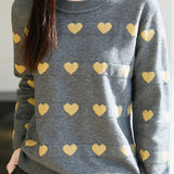 Casual Colorblock Heart Jacquard Knit Sweater
