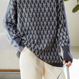 Casual Reversible Colorblock Jacquard Merino Wool Sweater