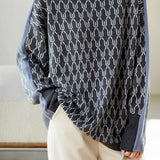 Casual Reversible Colorblock Jacquard Merino Wool Sweater