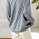 Casual Reversible Colorblock Jacquard Merino Wool Sweater