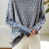Casual Reversible Colorblock Jacquard Merino Wool Sweater