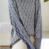 Casual Reversible Colorblock Jacquard Merino Wool Sweater