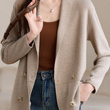 Versatile Double Breasted Seam Detail Knit Cardigan