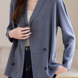 Versatile Double Breasted Seam Detail Knit Cardigan
