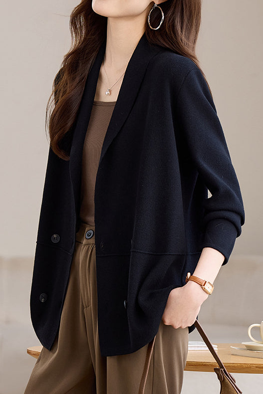 Versatile Double Breasted Seam Detail Knit Cardigan