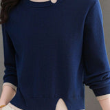 Versatile Layered Look Notched Slit Knit Sweater