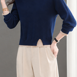 Versatile Layered Look Notched Slit Knit Sweater