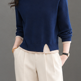 Versatile Layered Look Notched Slit Knit Sweater