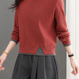 Versatile Layered Look Notched Slit Knit Sweater