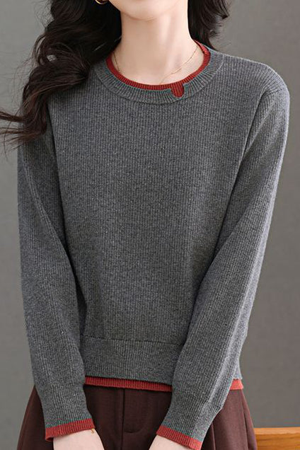 Versatile Layered Look Notched Slit Knit Sweater