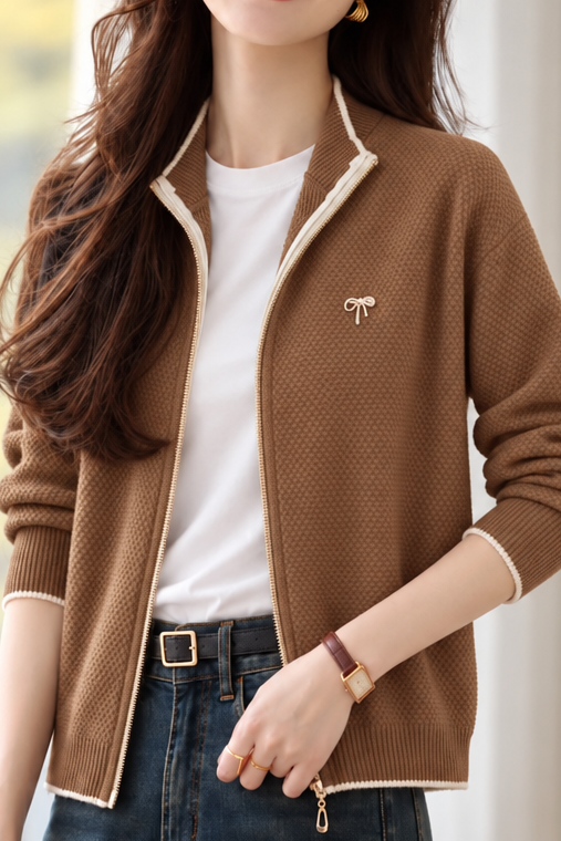 Versatile Bow Detail Trim Knit Cardigan