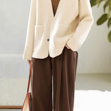 Elegant V-Neck Single Button Patch Pocket Knit Cardigan