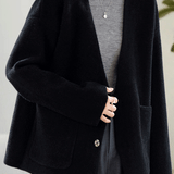 Elegant V-Neck Single Button Patch Pocket Knit Cardigan