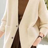 Elegant V-Neck Single Button Patch Pocket Knit Cardigan