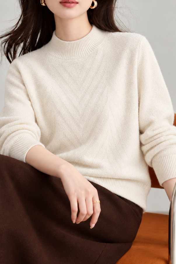 Chic Mock Neck Textured Long Sleeve Knit Sweater