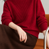 Chic Mock Neck Textured Long Sleeve Knit Sweater