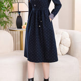 Elegant Colorblock Polka Dot Collared Long Sleeve Dress