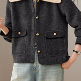 Chic Knit Wide Collar Wool Blend Coat
