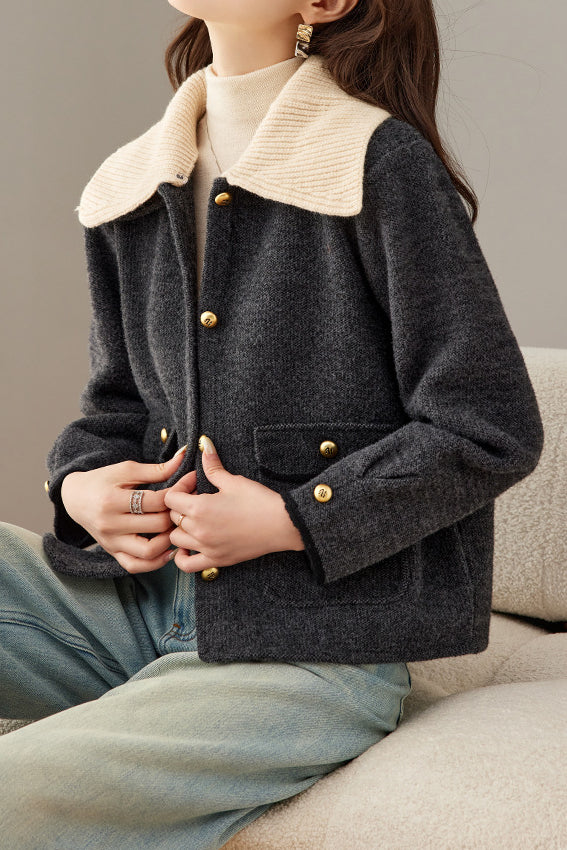 Chic Knit Wide Collar Wool Blend Coat