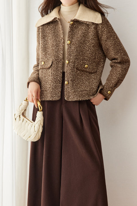 Chic Knit Wide Collar Wool Blend Coat