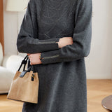 Elegant Mock Neck Rhinestone Embellished Long Sleeve Dress