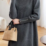 Elegant Mock Neck Rhinestone Embellished Long Sleeve Dress