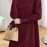 Elegant Mock Neck Rhinestone Embellished Long Sleeve Dress