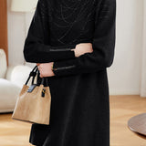 Elegant Mock Neck Rhinestone Embellished Long Sleeve Dress