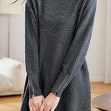 Elegant Mock Neck Rhinestone Embellished Long Sleeve Dress