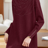 Elegant Mock Neck Rhinestone Embellished Long Sleeve Dress